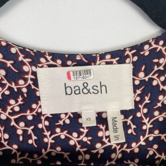 ba&sh Gin Long Sleeve Wrap Midi Dress In Marine Navy Blue Red XS - Picture 8 of 9